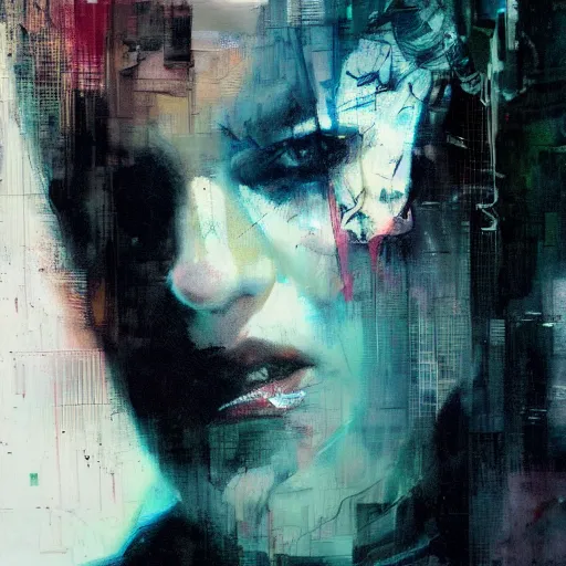 Image similar to portrait of a cyberpunk by jeremy mann, francis bacon and agnes cecile, ink drips, paint smears, digital glitches glitchart c - 1 0