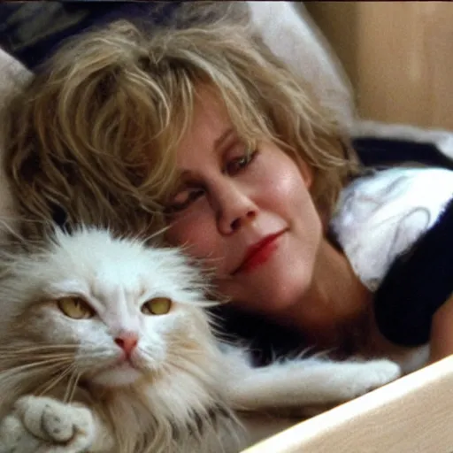 Image similar to Meg Ryan is a lazy creepy cat