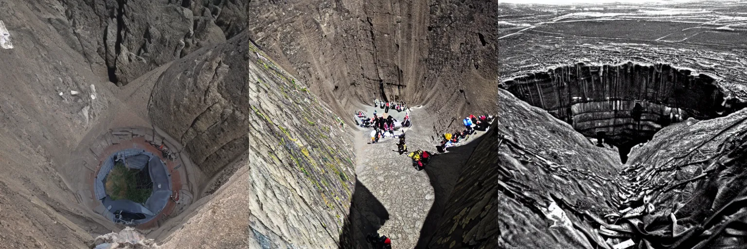 Prompt: acrophobia view looking down the bottom of satan's pit