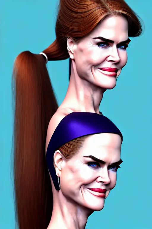 Image similar to portrait of a mix of beautiful young maria shriver, mariel hemmingway, brooke shields, nicole kidman and elle macpherson as catwoman, thin lips, hair tied up in a pony tail, colorful artstation, cgsociety