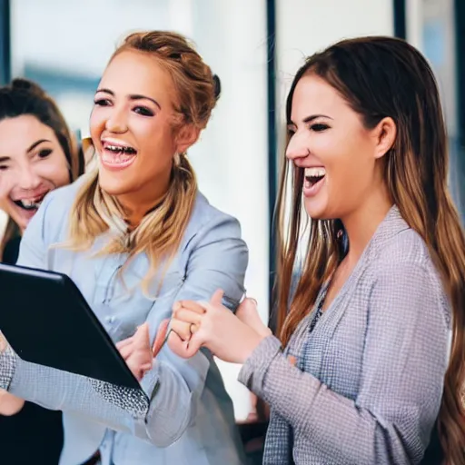 Prompt: Best friends having fun at work. Photo