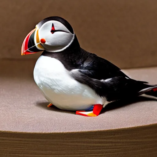 Prompt: puffin in a bed