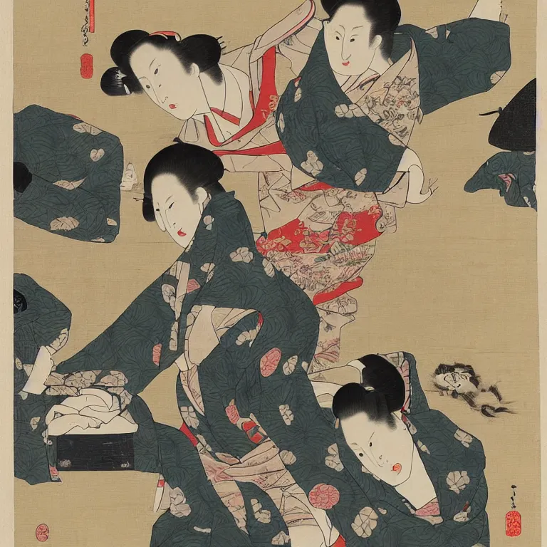 Image similar to Unfinished and Imperfect artwork of Life in Ukiyo-e style