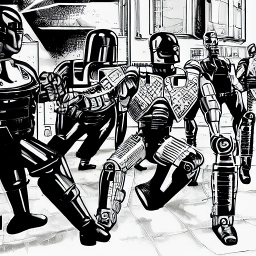 Image similar to robocop arresting all humans, detailed