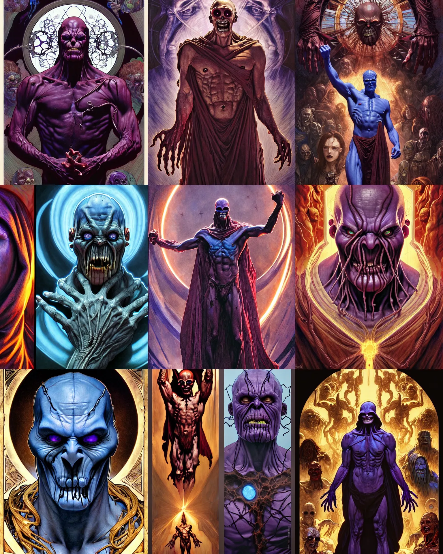 Prompt: the platonic ideal davinci of cletus kasady ultimate carnage thanos dementor doctor manhattan chtulu nazgul, detailed, intricate, hyperrealism, intense, scary, decay, dmt, art by brock hofer and artgerm and greg rutkowski and alphonse mucha