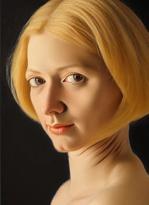 Image similar to detailed portrait of a woman with blond hair, painting by ansell, mary jane, still life, photorealism