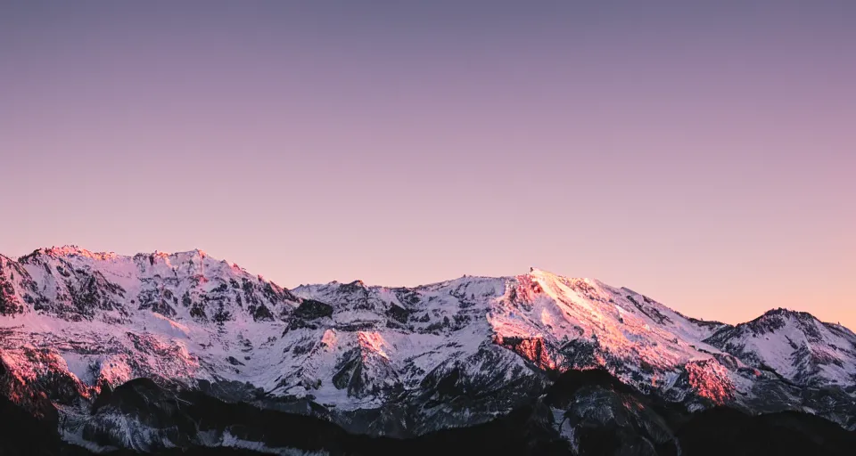 Image similar to professional photo of a snow topped mountain lit by the sunset