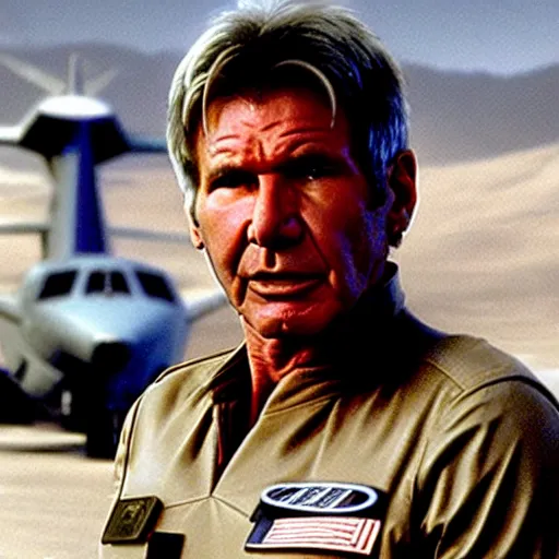 Image similar to A still of Harrison Ford as Commander Adama in Battlestar Galactica (2003)