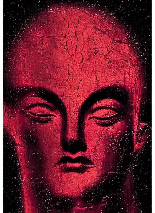 Image similar to dark design poster showing a close up of a statue of apollo, black background with very subtle red and purple design elements, powerful, nekro, vito acconci, thin straight lines, dark, glitch art, neo vaporwave, gritty, layout frame, square, trending on artstation