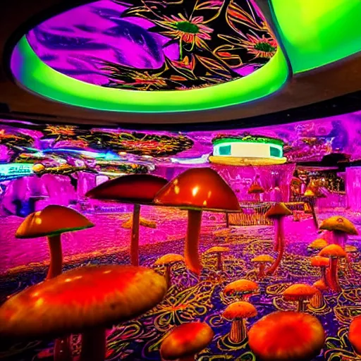 Prompt: tripping on Psychedelic Mushrooms in a Las Vegas casino