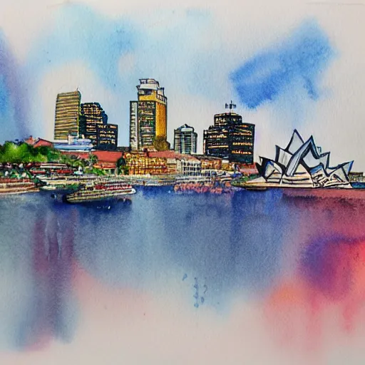 Prompt: city of sydney, watercolor