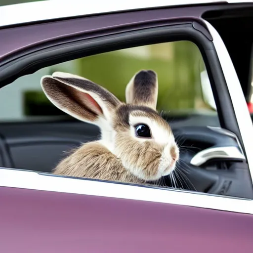 Image similar to a cute bunny driving a convertible, studio photo, high quality