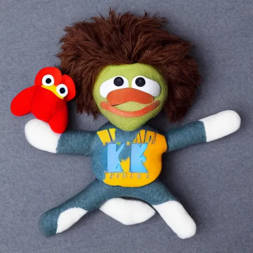 Prompt: mikky ekko as a muppet, plush doll, felt features