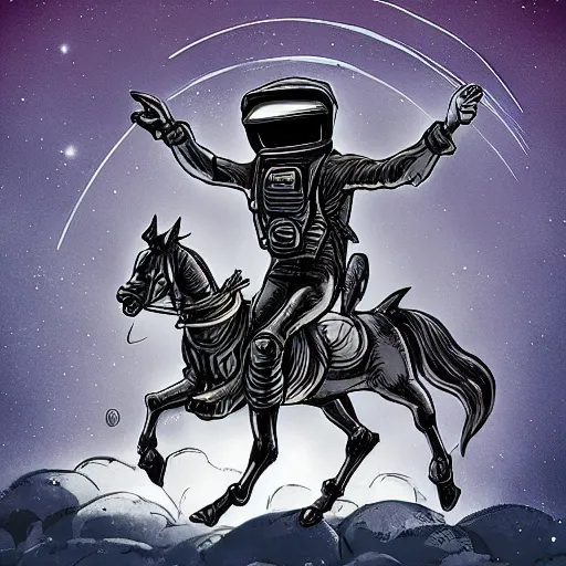 Prompt: aliens riding horses on the moon in the style of Fredrick Remington matte