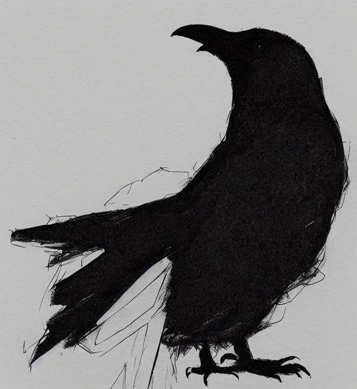 Image similar to beautiful aesthetic inspirational masterful professional ink pen liner sketch of a raven bird posing, marvel style, concept art, fine details, trending on artstation, high quality paper, instagram photo