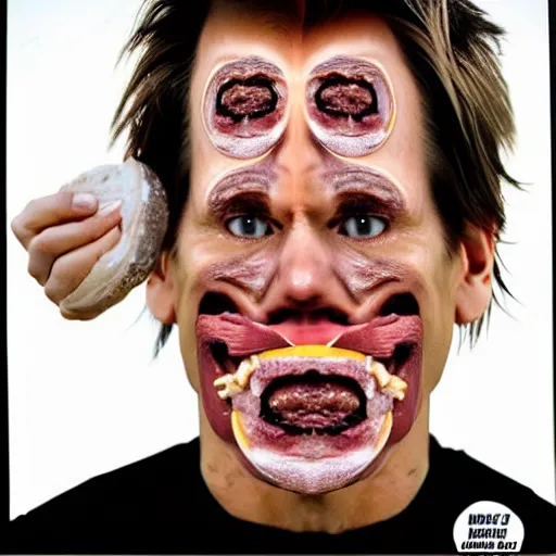 Image similar to kevin bacon face wrapped inside a cheeseburger