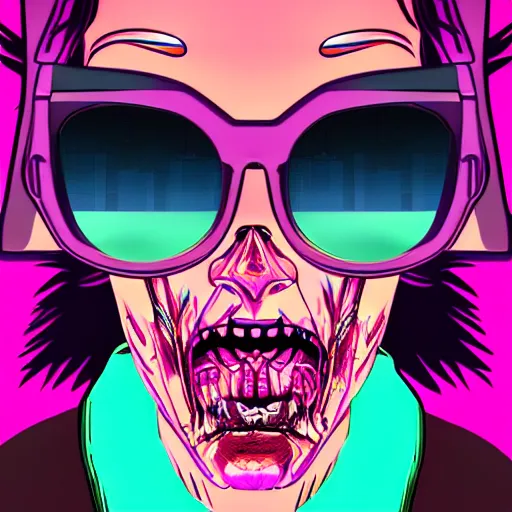 Prompt: vaporwave art of a fashionable zombie that wears sunglasses, early 90s cg, 3d render, 80s outrun, by carpenter brut
