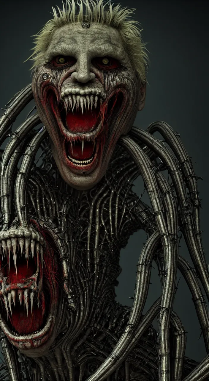 Image similar to gary busey as a monster designed by hr giger, colorful horror video game, sci fi horror,, body horror, unreal engine, octane render, depth of field, cycles render, hd