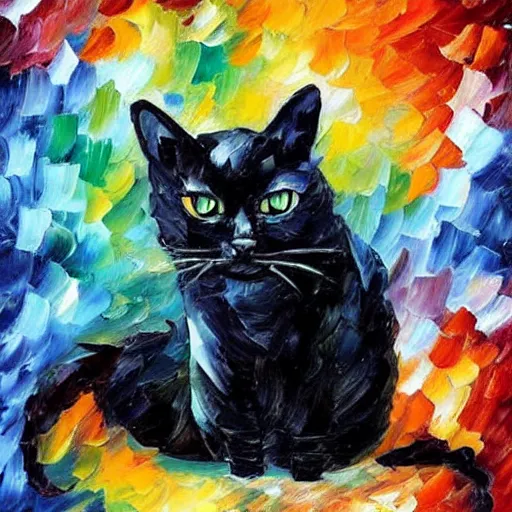 Prompt: a black cat in the style of leonid afremov