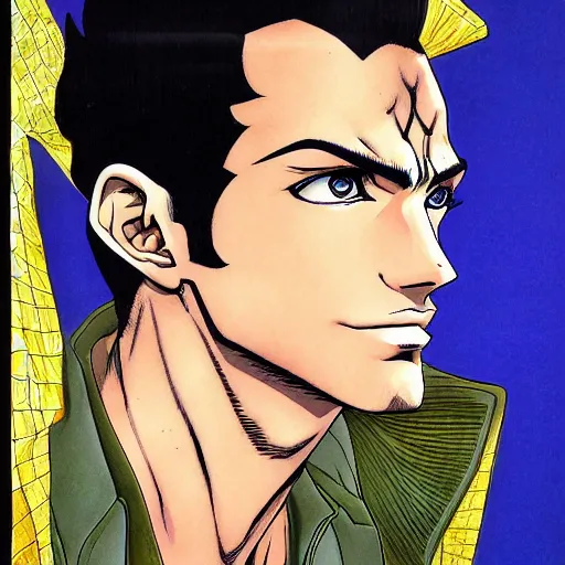 Image similar to Gigachad portrait by Hirohiko Araki, anime by Hirohiko Araki