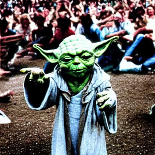 Image similar to yoda performing at woodstock