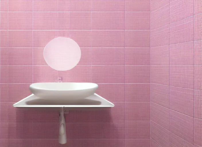 Prompt: placid pastel morning cute tiled bathroom trending on pixiv