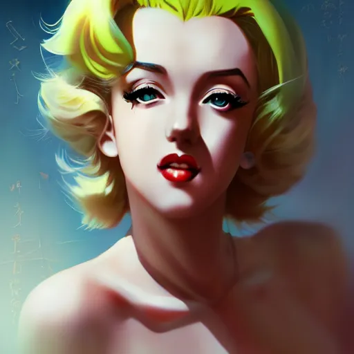 Image similar to anime portrait of Marilyn Monroe as an anime girl by Stanley Artgerm Lau, WLOP, Rossdraws, James Jean, Andrei Riabovitchev, Marc Simonetti, and Sakimichan, trending on artstation