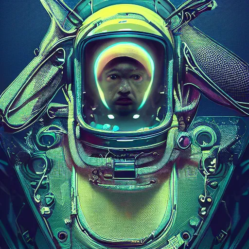 Image similar to portrait of a squid monster astronaut. full body portrait, intricate abstract. cyberpunk, intricate artwork. neon eyes, by Tooth Wu, wlop, beeple. octane render, trending on artstation, greg rutkowski very coherent symmetrical artwork. cinematic, hyper realism, high detail, octane render, 8k, minimalistic, hyperrealistic surrealism, award winning masterpiece with incredible details, a surreal vaporwave liminal space, highly detailed, trending on ArtStation