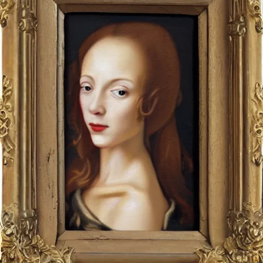 Image similar to skinny female artist in the style of renaissance oil painting, rococo, manga