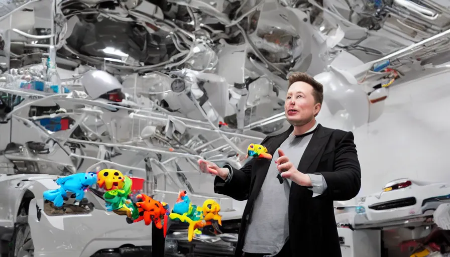 Prompt: Elon Musk playing with toys