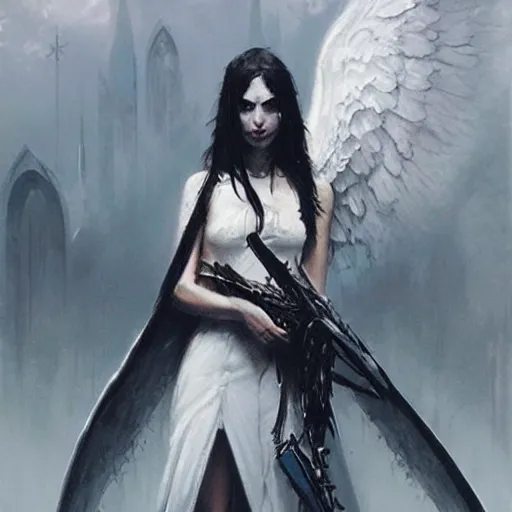 Prompt: in a world of horror, films of all time and a stunning white stunning gothic angel is the experience of all members of your family who, and reward players for their success, concept art, artwork by greg rutkowski, trending