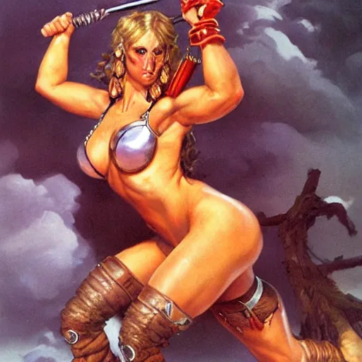 Prompt: A cute barbarian girl by Boris Vallejo