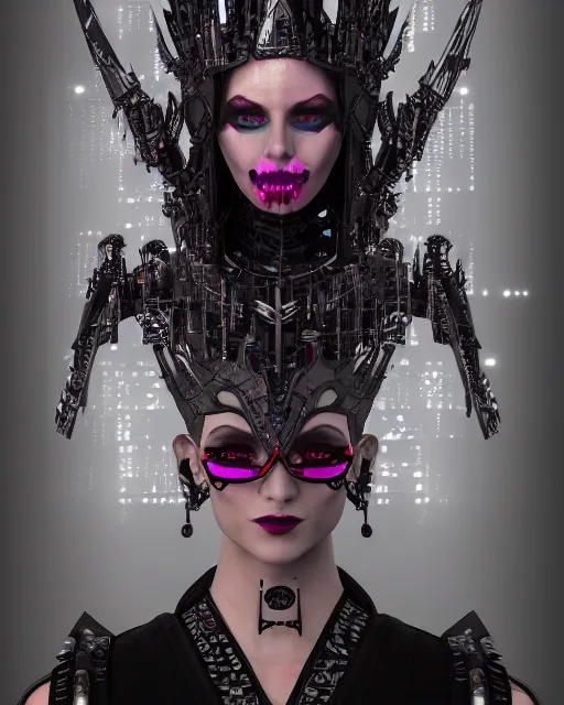 Prompt: a portrait of a evil queen dancing techno - style, cyberpunk concept art, trending on artstation, highly detailed, intricate, sharp focus, digital art, 8 k