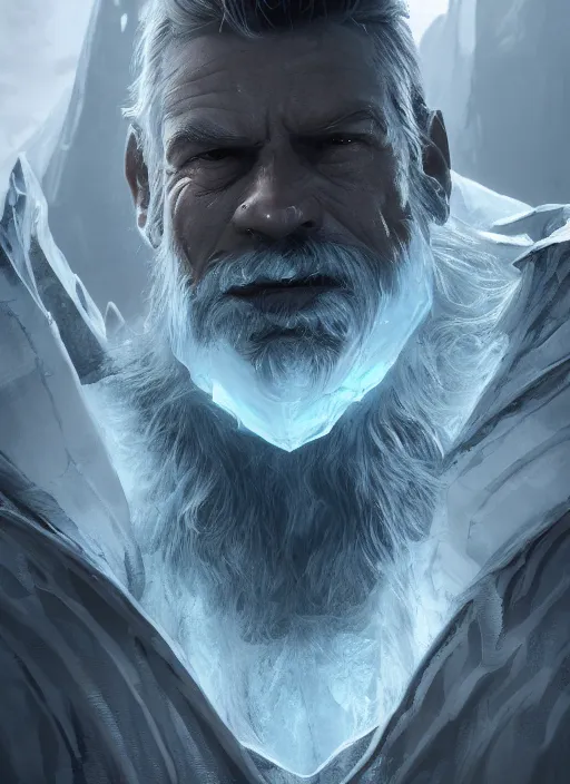 Image similar to portrait, face of an ice wizard, dramatic lighting, cinematic, establishing shot, extremly high detail, photo realistic, cinematic lighting, post processed, concept art, artstation, matte painting, style by eddie mendoza, raphael lacoste, alex ross