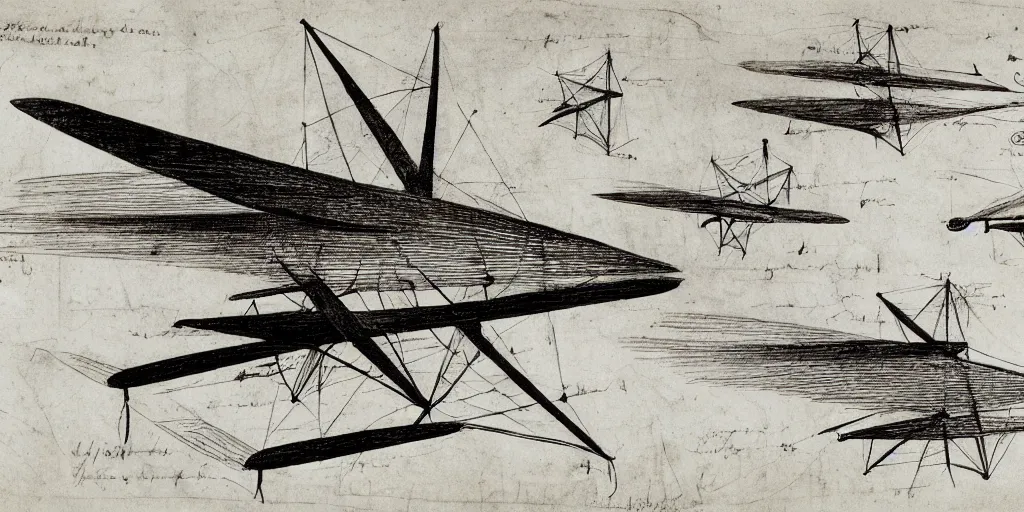 Prompt: davinci sketches flying machine