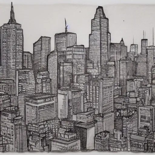 Prompt: downtown manhattan at sunrise. detailed ink wash