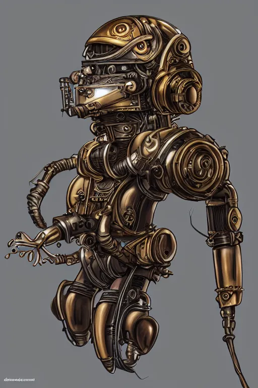 Image similar to steampunk helmet fantasy art mask robot ninja stylized digital illustration sharp focus, elegant intricate digital painting artstation concept art global illumination ray tracing advanced technology chaykin howard and campionpascale and cooke darwyn and davis jack