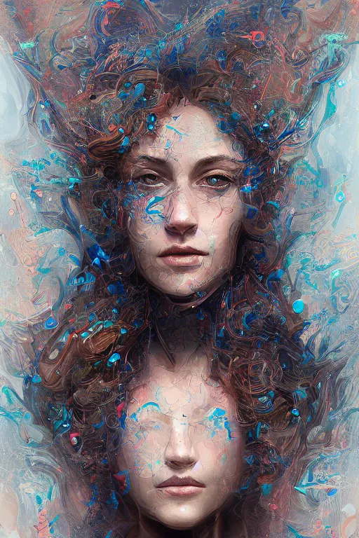 Image similar to self portrait of Stable Diffusion AI, Intricate Digital painting, Trending on Artstation, Cinematic