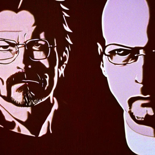 Prompt: a screenshot of walter white in death note ( 2 0 0 6 ), vhs quality