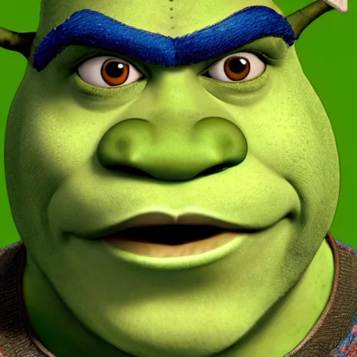 Image similar to shrek but his skins is blue, full hd, high resolution, very detailed