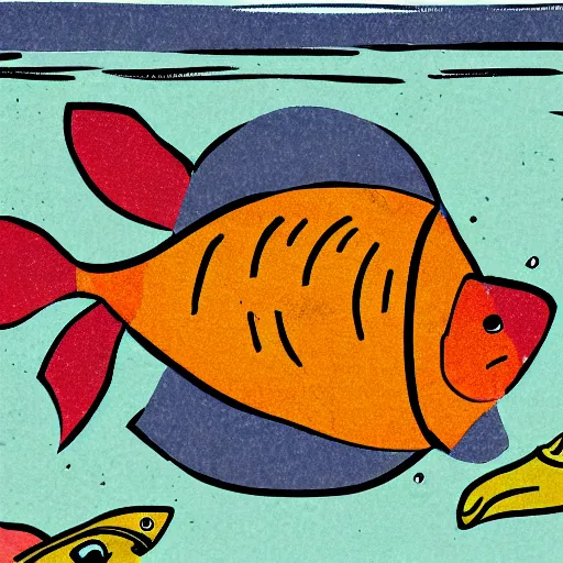 Prompt: cartoon illustration of a fish