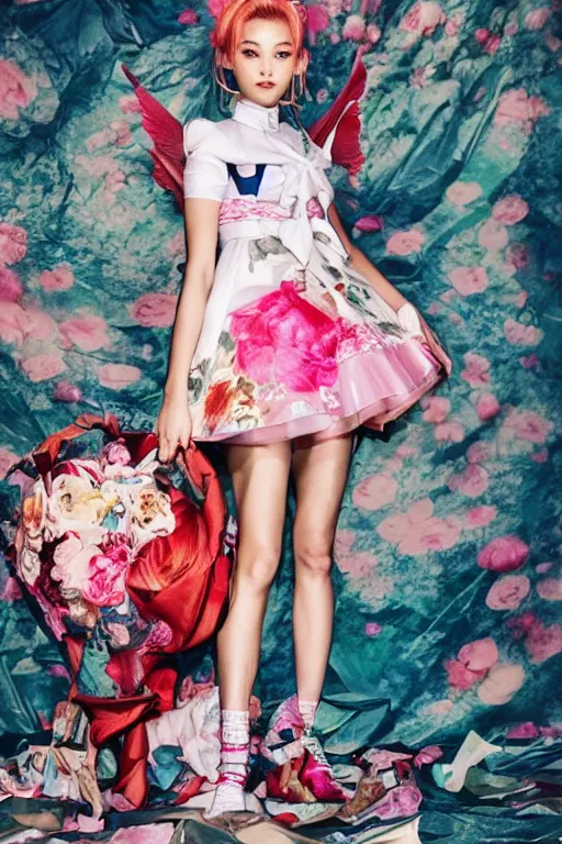 Prompt: sailor moon wearing floral valentino ss 2 0 1 5 cosplay, fashion photography