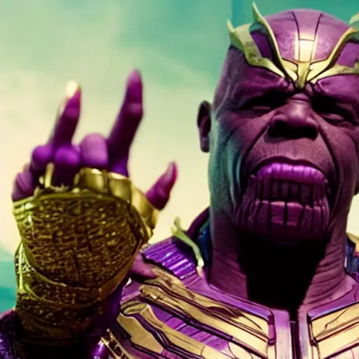 Prompt: lil wayne as thanos, movie still, cinematic lighting