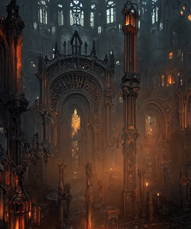 Image similar to steam necropolis, memento mori, gothic, neo - gothic, art nouveau, hyperdetailed copper patina medieval icon, stefan morrell, philippe druillet, ralph mcquarrie, concept art, steampunk, unreal engine, detailed intricate environment, octane render, moody atmospherics, volumetric lighting, ultrasharp, ominous, otherworldly