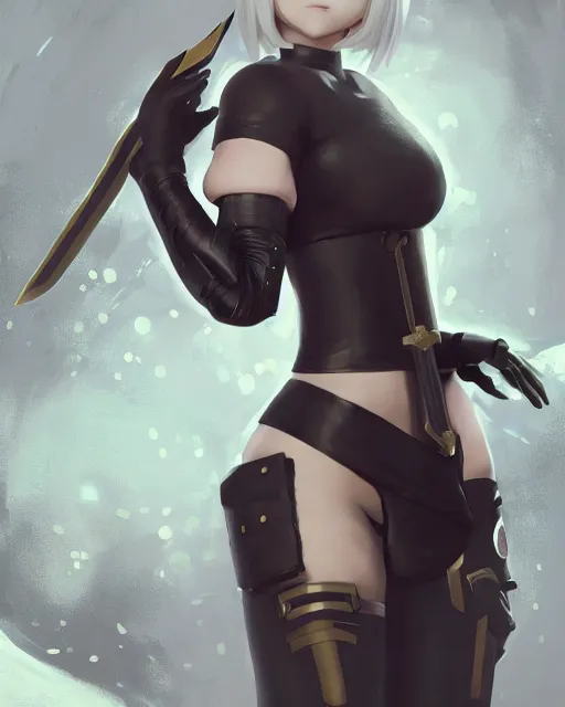 Image similar to full shot league of legends portrait of 2 b nier automata wearing a nazi uniform, au naturel, hyper detailed, digital art, trending in artstation, cinematic lighting, studio quality, smooth render, unreal engine 5 rendered, octane rendered, art style by klimt and nixeu and ian sprigger and wlop and krenz cushart.