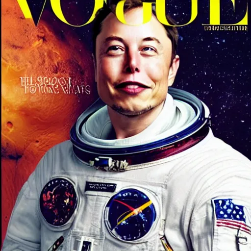 Image similar to a portrait of elon musk as an astronaut in mars, vogue magazine cover, highly detailed