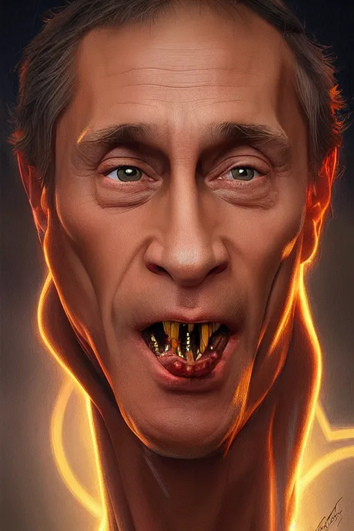 Image similar to vladimir putin with jar jar binks eyes, realistic portrait, symmetrical, highly detailed, digital painting, artstation, concept art, smooth, sharp focus, illustration, cinematic lighting, art by artgerm and greg rutkowski and alphonse mucha