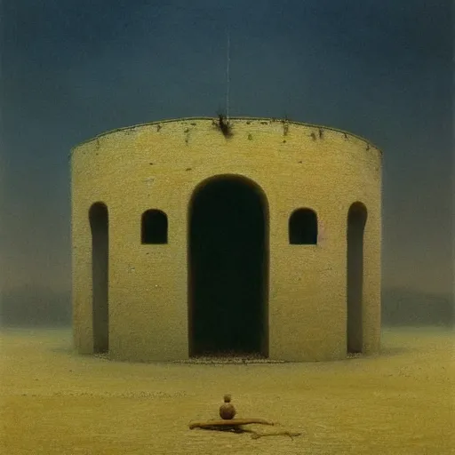 Image similar to Arena. Vacant. Eerie. Unsettling. Zdzisaw Beksinski