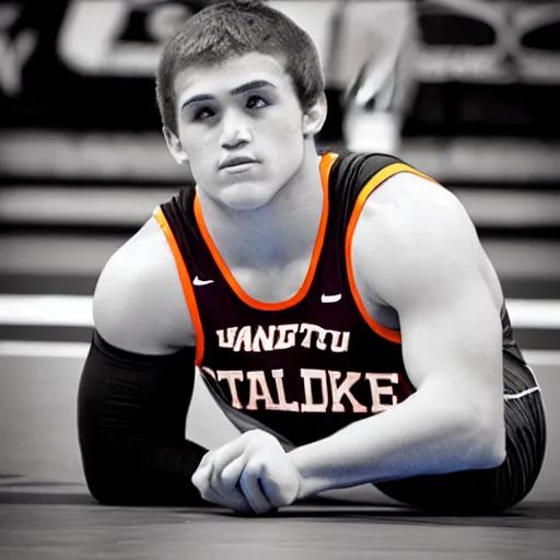 Image similar to “a realistic detailed photo of a college wrestler called Daton Fix from Oklahoma State University”