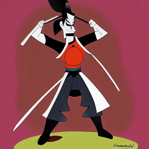 Image similar to a foolish samurai warrior, cartoon illustration by Genndy Tartakovsky